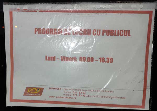 Oficiul Postal 5, zona Tiglina 2 (eliberari certificate inmatriculare auto)