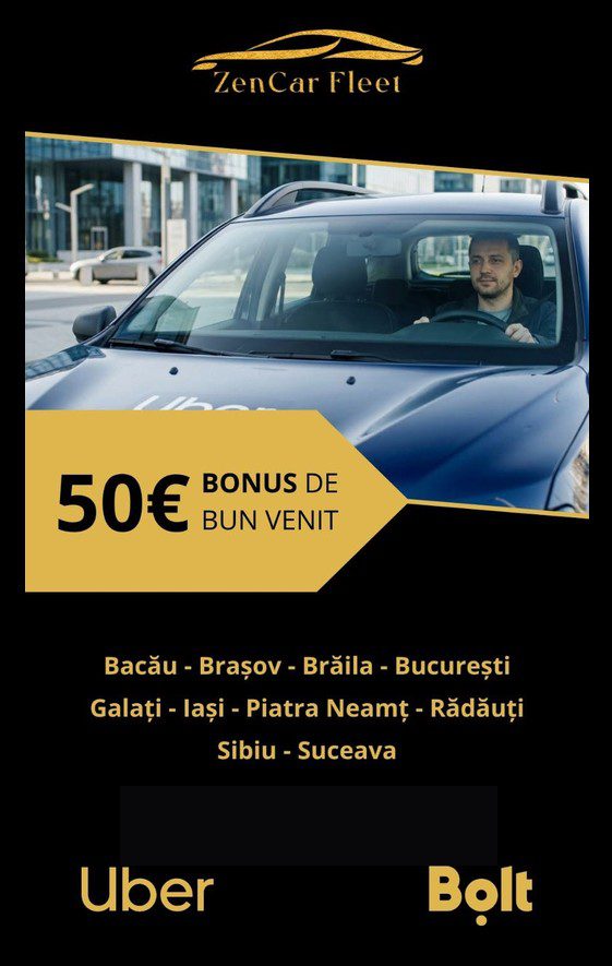 Afis ZenCar Fleet pentru soferi Bolt si Uber